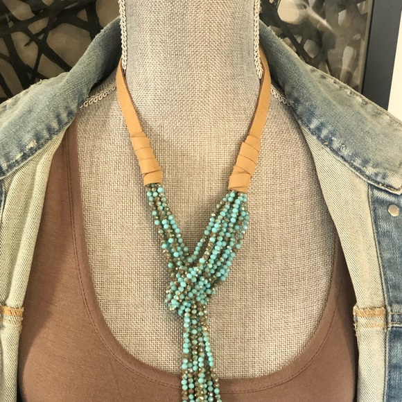 Turquoise Cut Crystal Statement Lariat Necklace-boutique - Picture 8 of 10